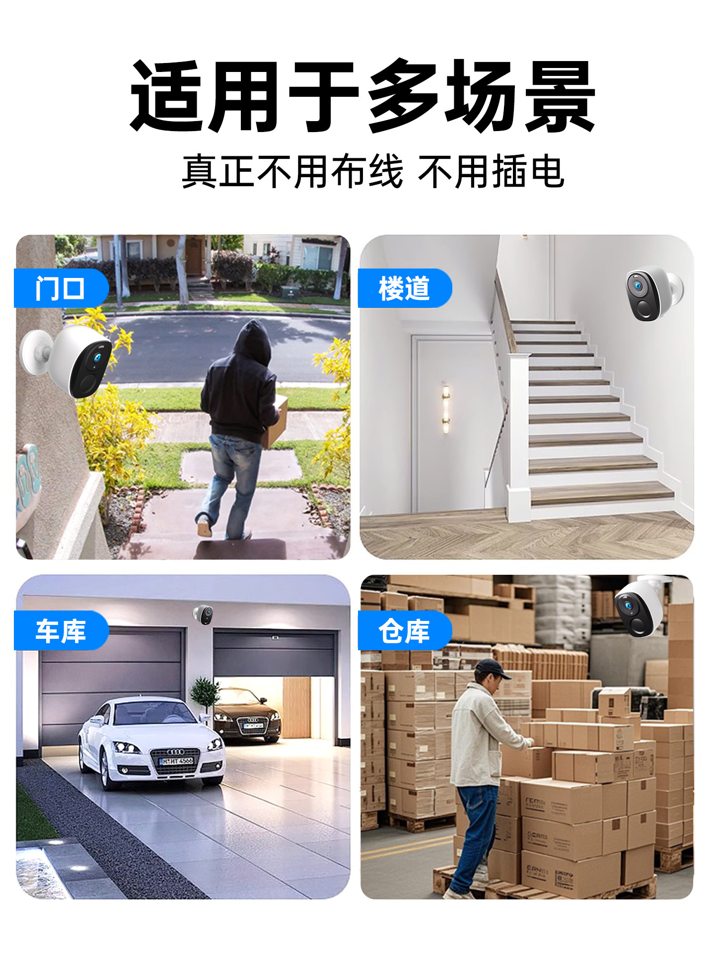Smart Camera for Doorways, No Need to Plug In, Wireless Solar-Powered Monitoring for Home, Remote Access Without Network, Indoor and Outdoor High-Definition