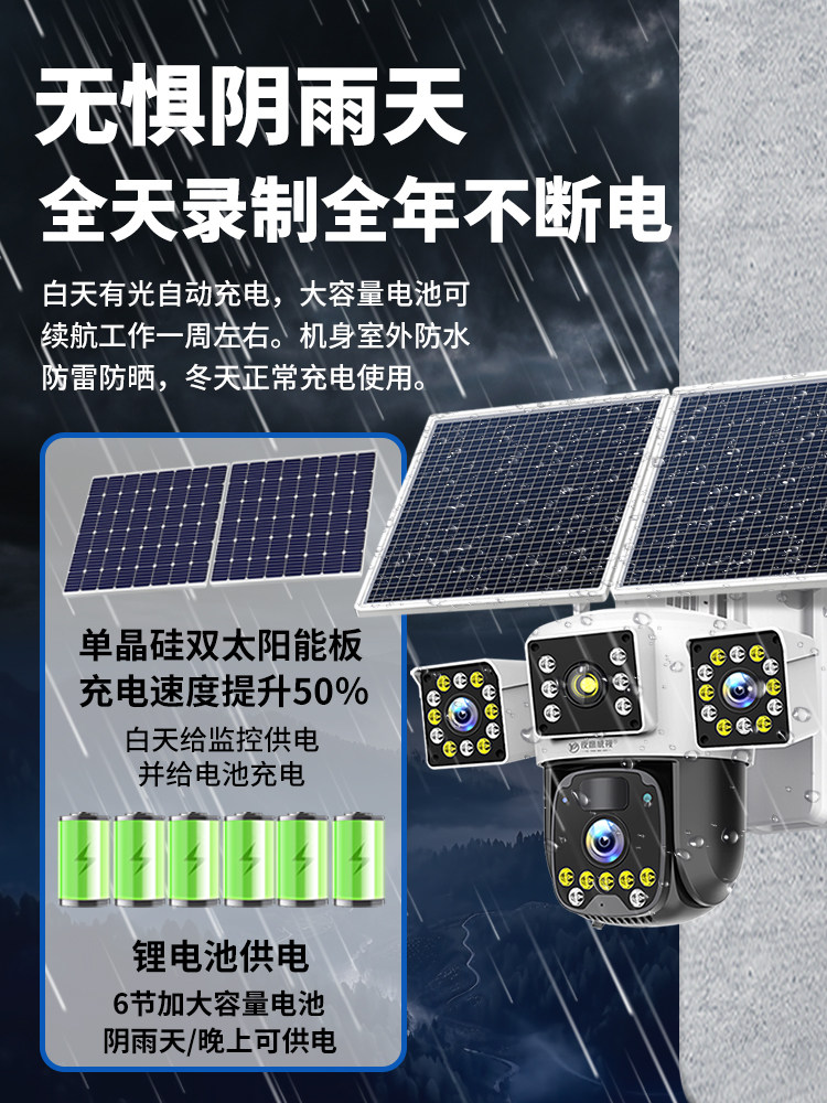 Solar Surveillance Camera 360 Degrees Without Blind Spots Mobile Phone Remote Without Network Home Outdoor Three Lenses
