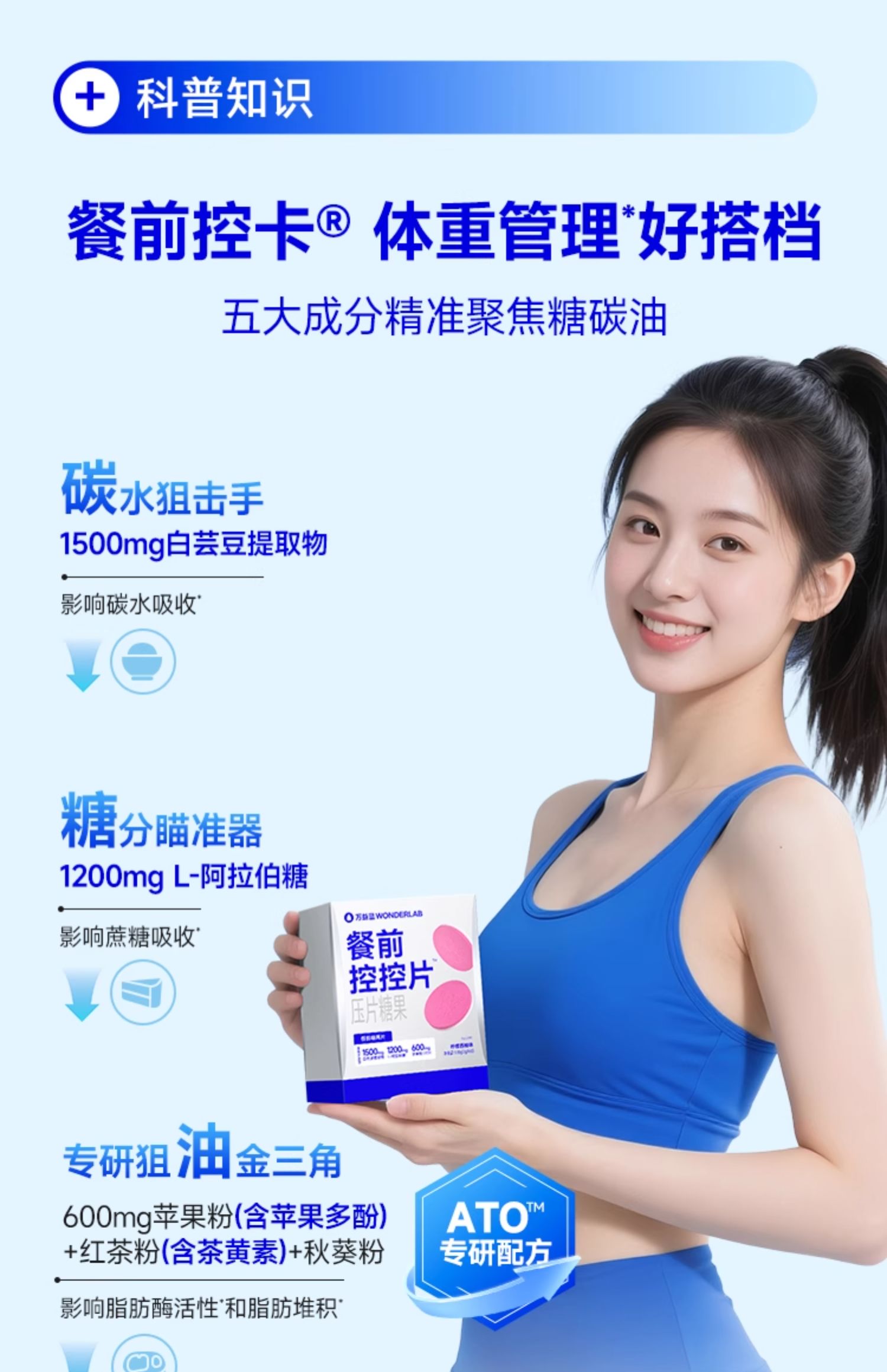 【中國直郵】 WONDERLAB 餐前控控片 白芸豆雙層壓片糖果 控卡控製糖碳油大餐救星 檸檬西柚味60片/盒