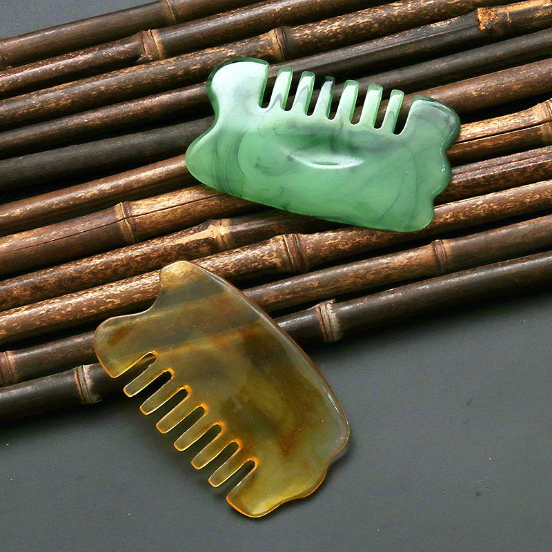 树脂蜜蜡按摩梳家用头皮按摩头部穴位经络梳刮痧板颈椎专用宽齿