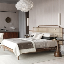 1 5m double rattan bed rattan bed solid wood Nordic Japanese oak bed modern minimalist bedroom wabi-sabi style