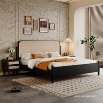 Black solid wood rattan bed modern simple 1 8m double bed wabi-sabi retro style bed 1 5m storage bed and breakfast