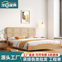Rattan bed Japanese style bed all solid wood bed master bedroom double bed modern simple 1 8 meter suspended bed ins style bed and breakfast