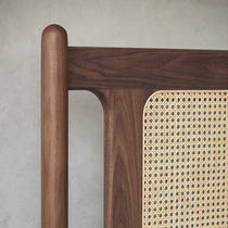 Small apartment home 1 8m walnut color double bed B&B soft-packed bedside wabi-sabi style retro rattan bed