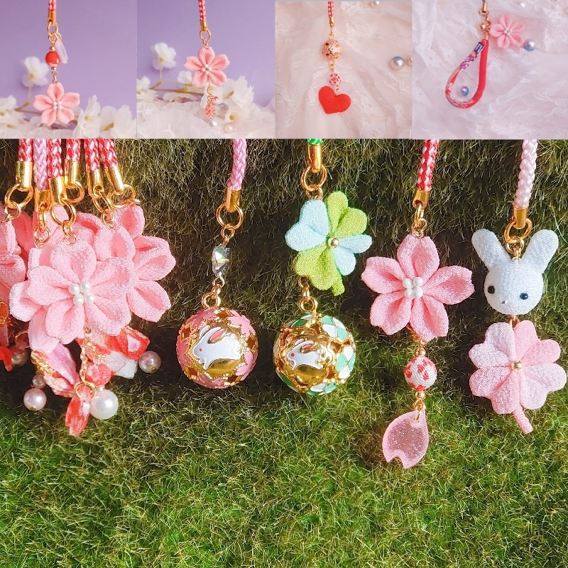 日本清水寺櫻花鈴鐺御守手機掛飾和風掛件搭配幸運御守淺草寺風格吊飾