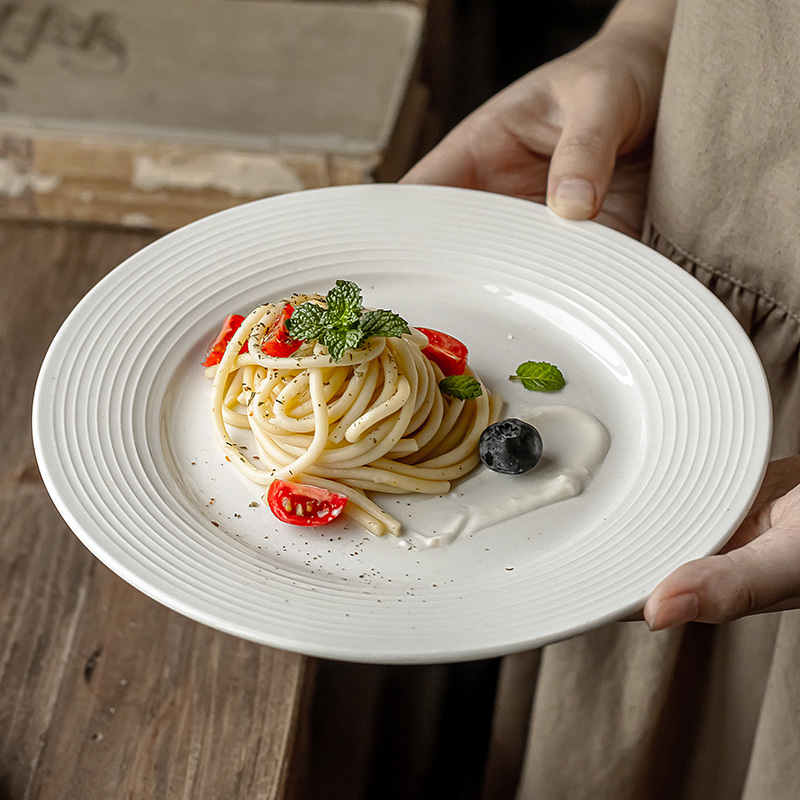 Ceramic Flat Plate Steak Plate Pasta Plate Japanese Commercial Dish Plate Household White Large Plate Beautiful Western Food Plate