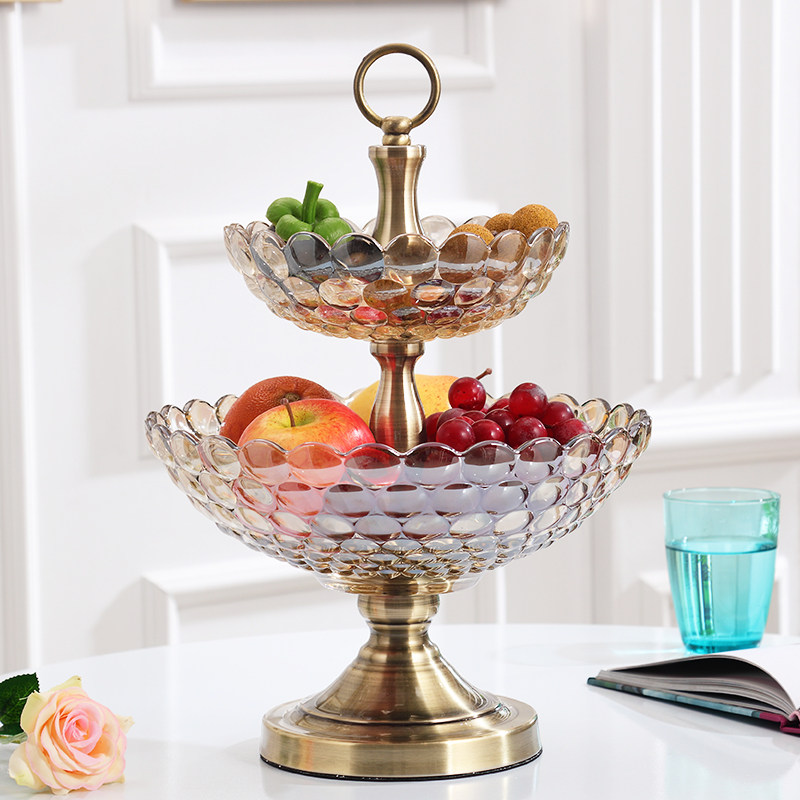 Eurostyle Crystal Glass Double Layer Fruit Pan Modern Creative Prototype Board Room Soft Fit American Living-room Tea Table Fruit Tray Hem