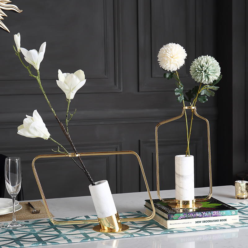Nordic Modern Soft Decorations Metal Marble Pendulum Pieces American Style Board Room Clumps Living Room Genguan Vases Flower Inserts