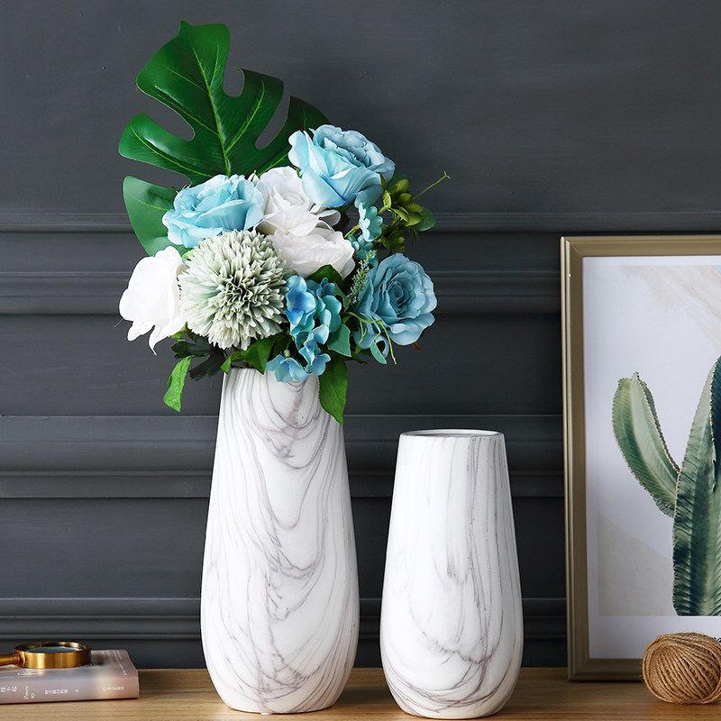 Nordic modern ceramic flower arrangement vase minimalist marble grain living-room home wine cabinet TV cabinet Ornament Pendulum