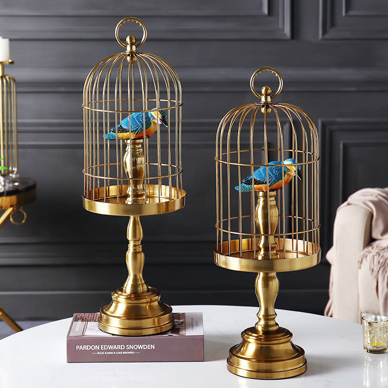 New Chinese style Style Board Room Soft Dress Xuan Cabinet Bird Cage Swing Piece Light Lavish Home Living Room TV Cabinet Metal Adornment