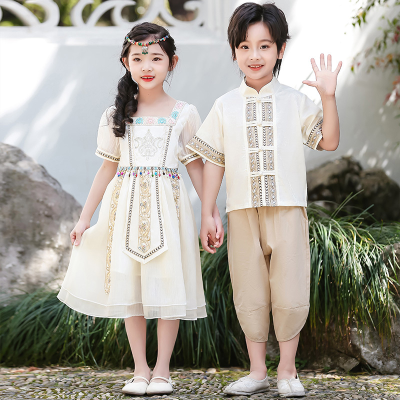 Dai Ethnic Clothing for Children, Girls' Ethnic Costumes, Boys' Clothing from Yunnan, Xishuangbanna, Water Splashing Festival, Summer Thai Dance Performance Costumes