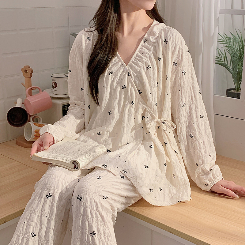 Wrinkled Cotton Gauze Postpartum Clothing, Summer Thin Style, Pure Cotton Nursing Maternity Pajamas, Spring and Autumn Maternity Nursing Home Wear