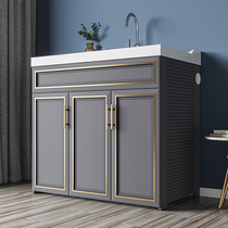 Space aluminum washing cabinet with washboard Quartz stone washing pool Small apartment balcony cabinet Hand washing washbasin one combination