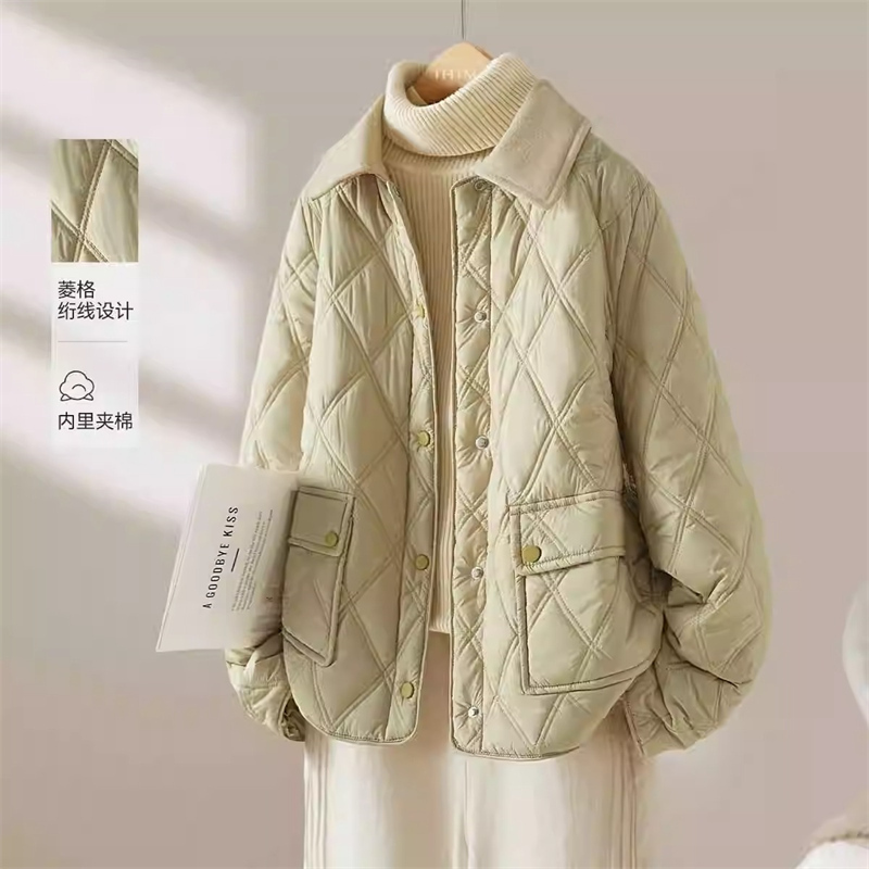Quilted Chanel-Style Cotton Jacket for Women, 2026 New Spring and Autumn Padded Lightweight Loose Thin Cotton Coat for Petite Figures