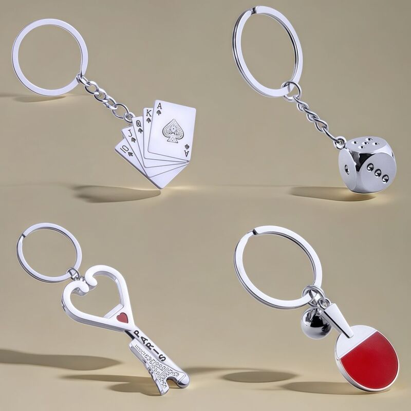 Creative Keychain Couple Keyring with DIY Engraving Option, Eiffel Tower Model Keyring Pendant, Dice Poker Creative Keychain Couple Keyring with DIY Engraving Option, Eiffel Tower Model Keyring Pendant, Dice Poker