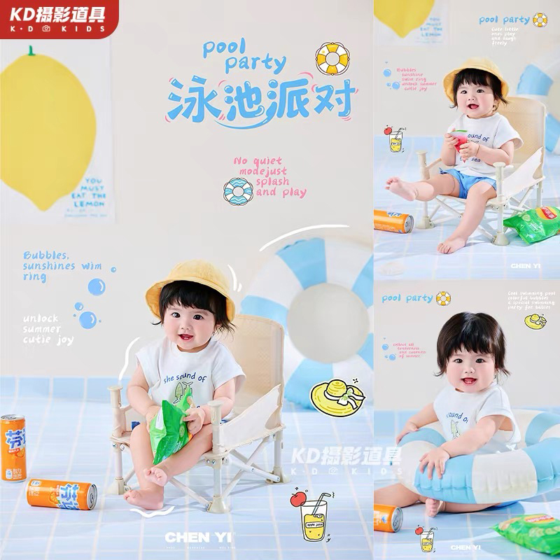 Kd Photography Props Studio New Style Baby Girl Summer Simple Set Pool Party Photo Theme Hundred Days Photo Outfit
