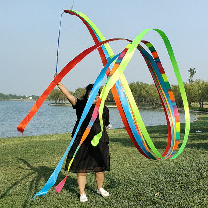 Ribbon dance Ribbon middle-aged and elderly fitness square dance telescopic pole 6 meters 8 dragon dance dance colorful strip sports streamer - Taobao