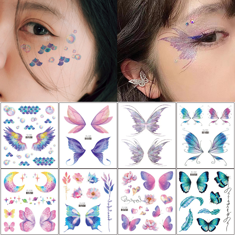 Butterfly Tattoo Stickers for Children, Forehead Stickers, Face Paint Stickers, Cute Stage Eye Corner Stickers for Girls