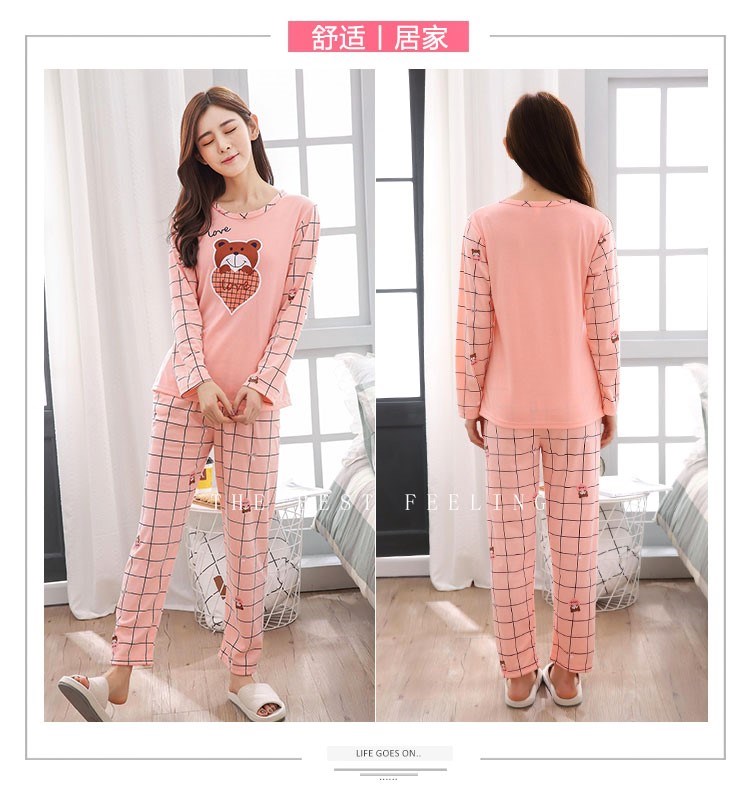 Bộ đồ ngủ mùa xuân và mùa thu nữ dài tay cotton mùa hè có thể mặc bên ngoài dịch vụ gia đình nữ phiên bản Hàn Quốc của bộ đồ hai mảnh mỏng - Bộ Pajama bộ đồ mặc nhà