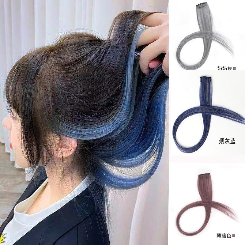 Color wig piece female long and short hair highlighting gradient invisible seamless natural one-piece straight hair extension ear hanging dye