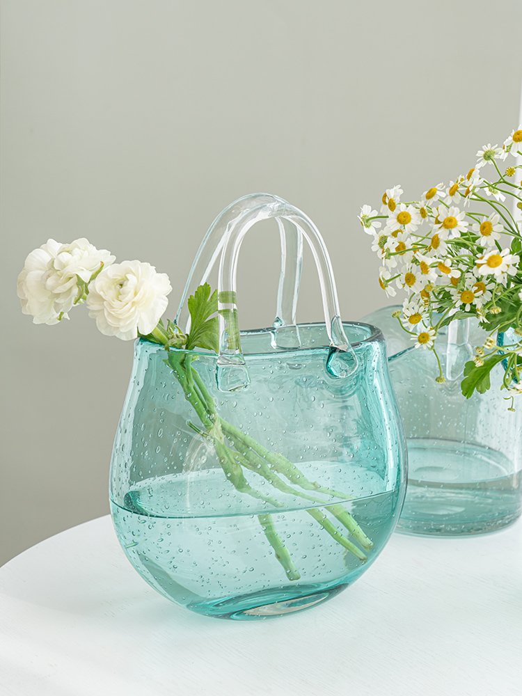 Spanish bag vase Flower basket Shaped handbag type Glass flowers Hydroponic dried flowers Simulation flowers Creative light luxury