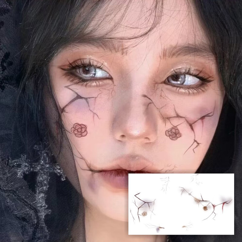 Dark Gothic Makeup Tattoo Stickers, Halloween Rose Thorn Face Stickers, Heart Blush Makeup Face Stickers