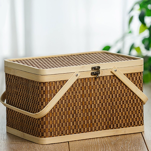 Редактирование бамбука из бамбука из бамбука ручной работы баскетбол под рисовыми пельмени корзина для корзины фруктовые корзины, новогодний грузовый чайный бамбук Подарочная коробка упаковка