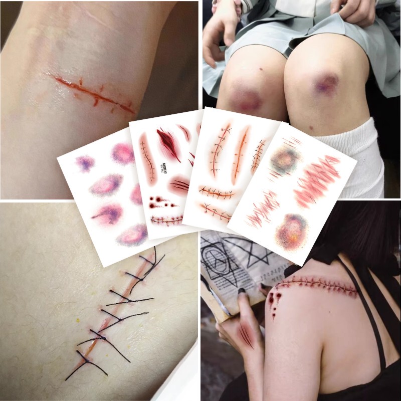 Halloween Tattoo Stickers, Fake Scar Stickers, Realistic Knife Scar Stickers, Fake Wound Stickers, Halloween Party Makeup Bar