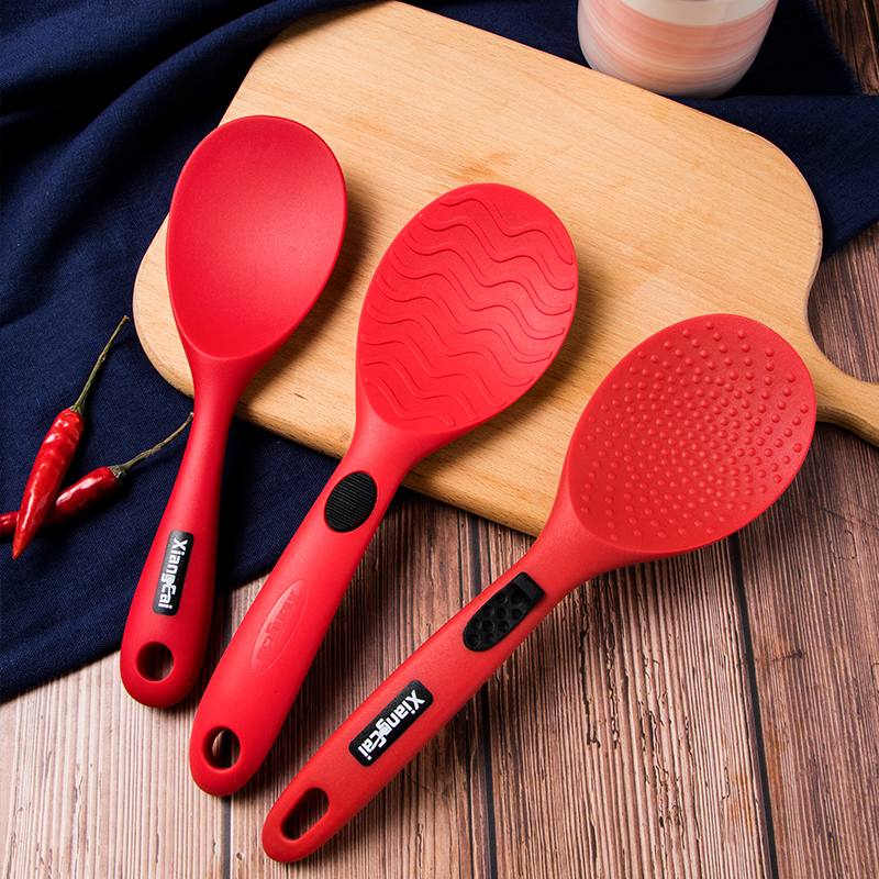 Fragrant Silicone rice spoon Home Electric electronic pot Rice Shovel not sticky rice Rice Soup Spoon Pan Shovel Suit Nets Red Creative Kitchenware