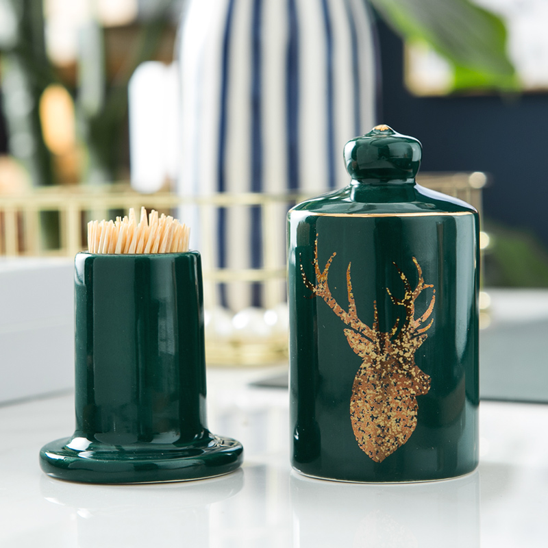 Modern light key-2 luxury high - grade emerald creative toothpicks can of household ceramic toothpicks extinguishers s move table toothpick box