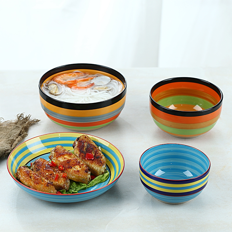 Jingdezhen ceramic bowl home eat rice bowl large mercifully rainbow rainbow such use creative move dishes express it in the set of tableware