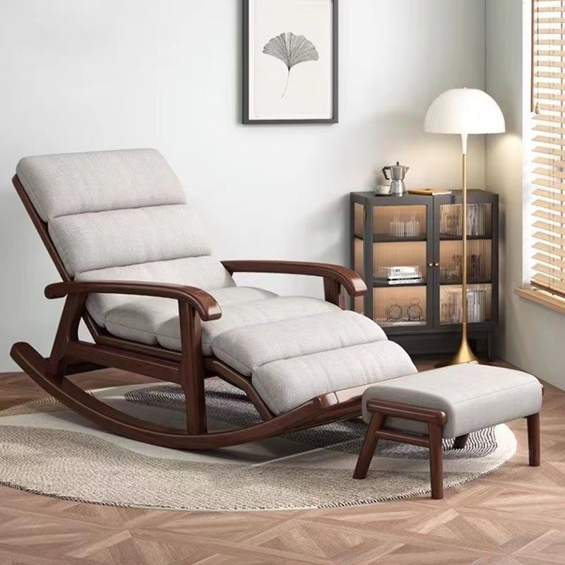 New Chinese-Style Solid Wood Walnut Rocking Chair for Bedroom, Living Room, Adults, and Elderly, Suitable for Napping and Reclining