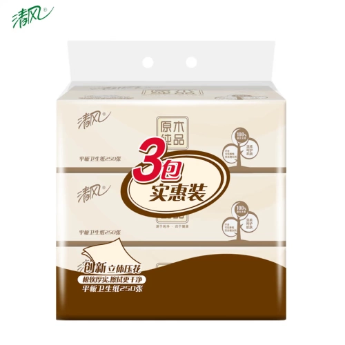 清风 Прессовая цветочная табличка туалетная бумага бумага бумага Оптовая семейная упаковка 12 упаковка 250 мечей срезан бумага Tuins