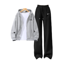 Pull back gray sweatshirt black straight pants for women 2024 spring and autumn new casual sportswear two-piece set trendy Z2