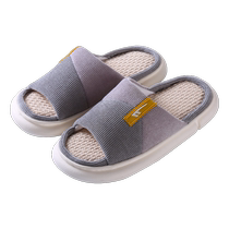 Pull back linen slippers for men 2024 winter indoor home use thick-soled cotton and linen sweat-absorbent and breathable four-season slippers for women