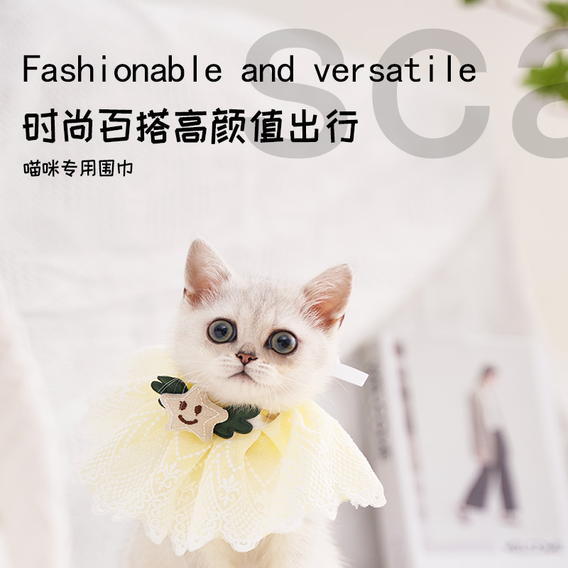 Cat dog saliva towel small fresh princess style puppet blue white English short Teddy Corgi lace edge scarf jewelry