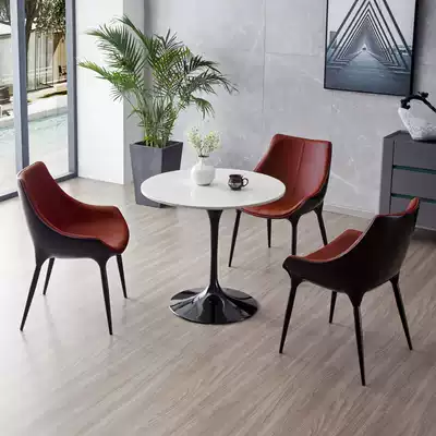 Modern minimalist light luxury dining chairs Nordic cafe hotel reception negotiation table and chair combination ins leather stool sample House Exhibition Center