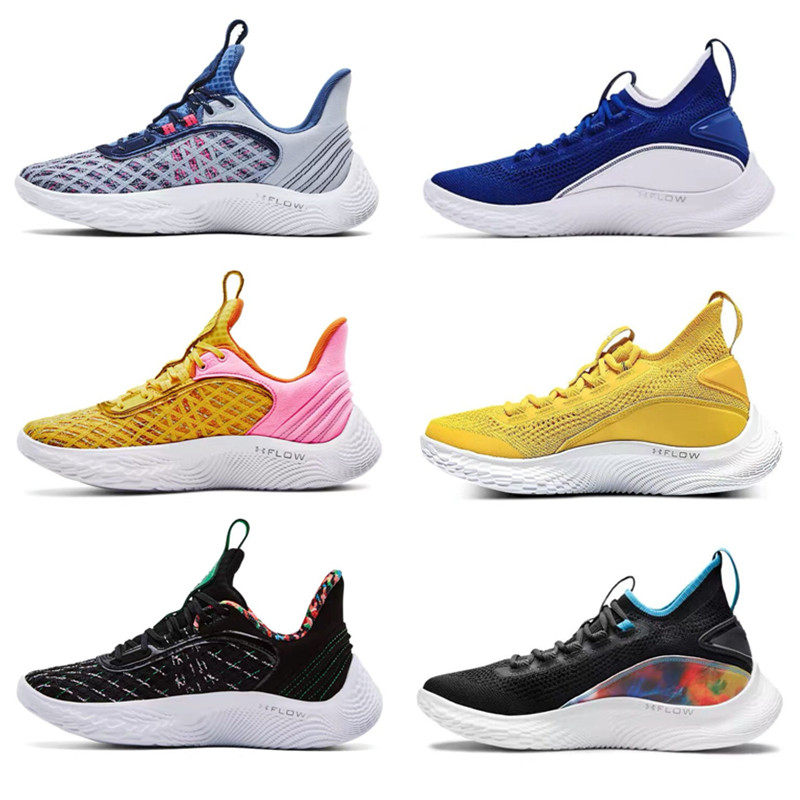 Curry 9 Generations UA Basketball Men's Shoes Sesame Street Joint Curry 8 Platinum Black Color Blue Yellow Powder Full Star Real Fight Female