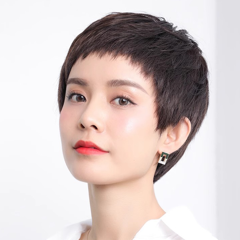 Full Head Wig for Women, Real Hair, Short Hair, Natural Texture, Middle-Aged and Elderly Age-Reducing Wig, Special for Chemotherapy Baldness