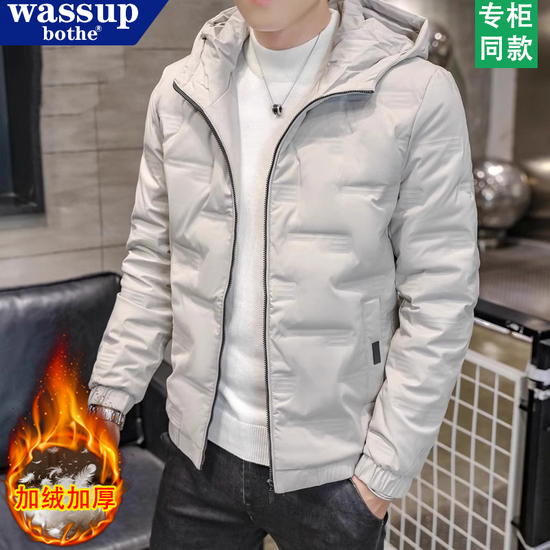 Wassup Winter Men's down Jacket Cotton Coat Warm Lightweight Casual Windproof Fleece-Lined Cotton Jacket Outerwear Cotton Clothing