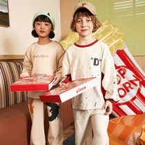 Boys pajamas spring and autumn cotton middle-aged children cute girls casual long sleeve suit new foreign boy home clothes