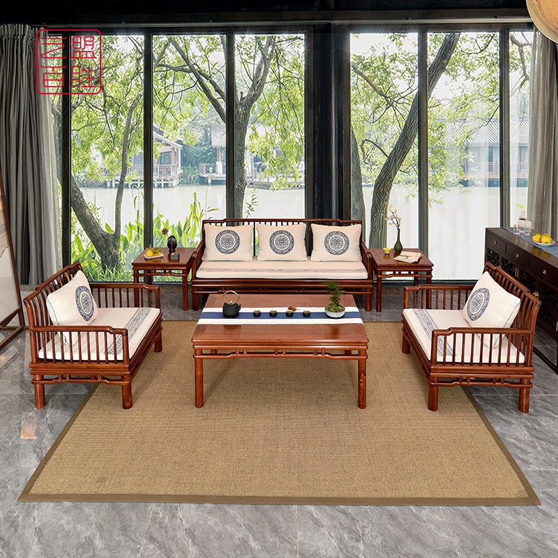 Yimeng Yum Burmese rosewood sofa combination living room Burmese solid wood decoration simple Ming style mahogany furniture
