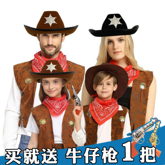 万圣节cosplay派对服装成人儿童男女西部牛仔亲子装表演演出服饰