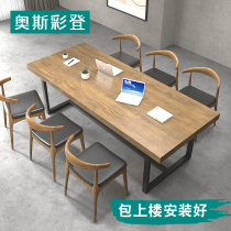 loft solid wood office meeting table industrial wind guests in talks table and chairs combined log large plate long table bench