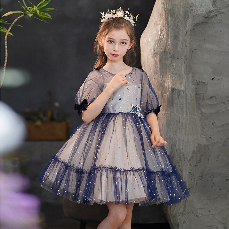 Children's dress girl foreign air princess skirt fluffy yarn high-end flower child wedding girl performance dress host autumn