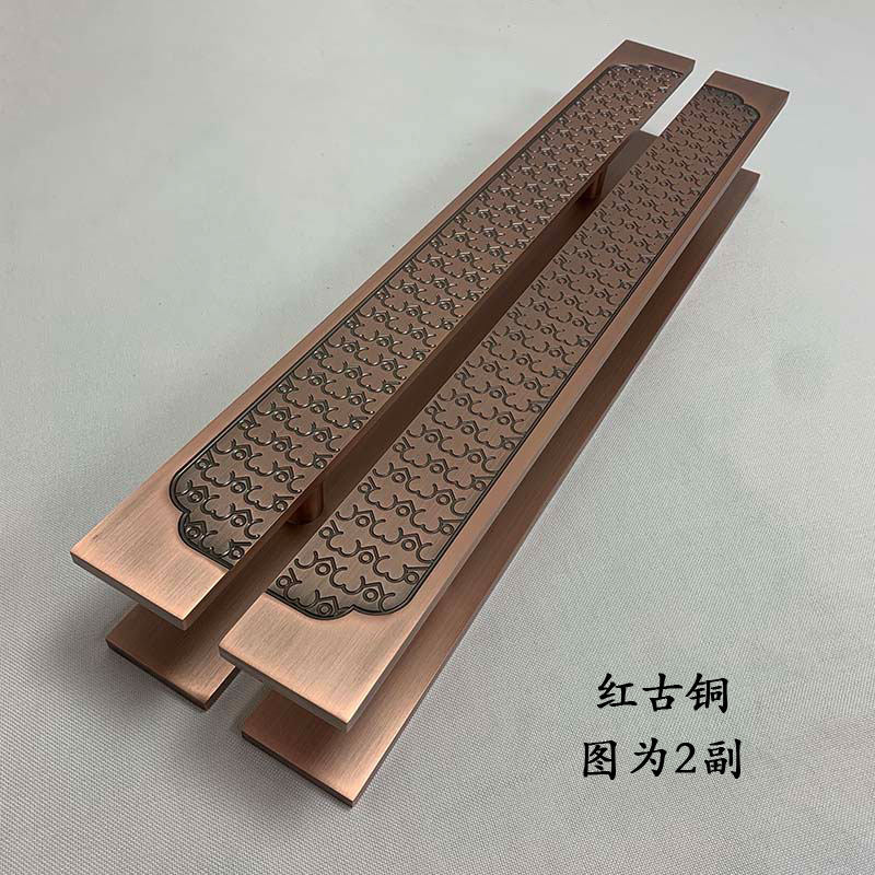Glass door handle solid large handle red ancient bronze engraving door handle wooden door armrest spot gate handle black