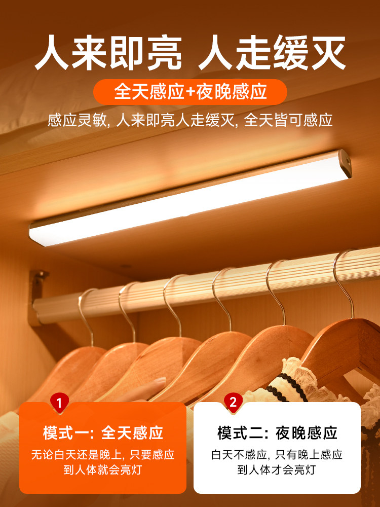 Intelligent Wireless Charging Human Body Sensor Night Light, No Wiring Required, Home Use, Night Corridor, Wardrobe, Cabinet Led Light Strip