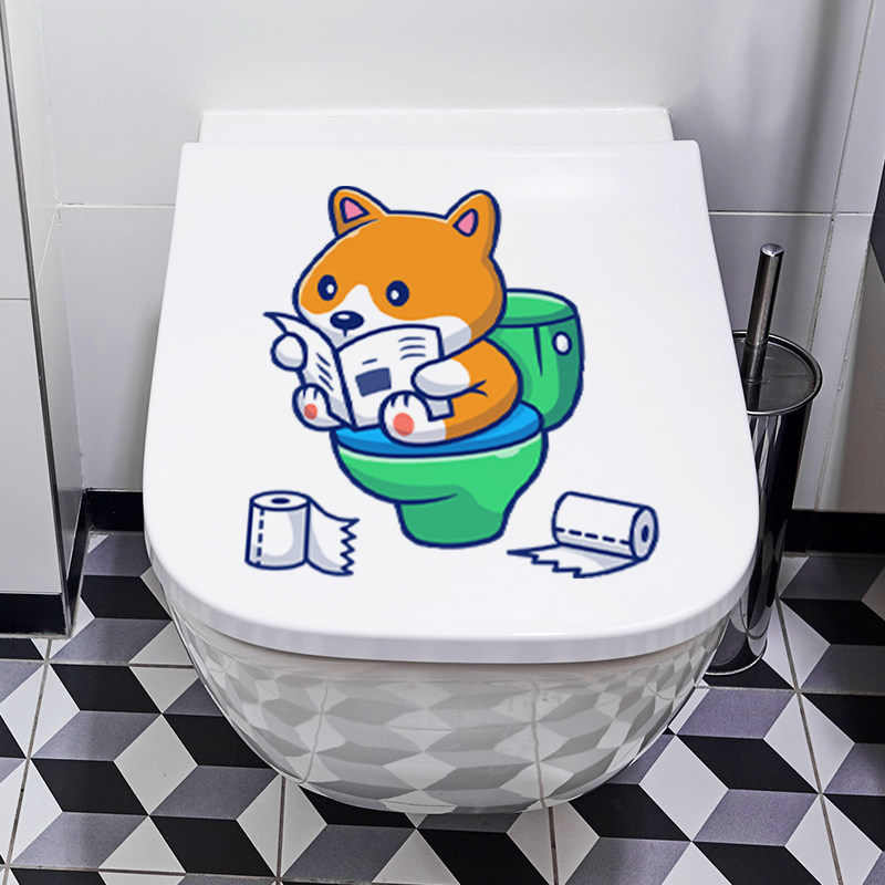 Kokie Upper Toilet Funny Toilet Collage Decorative Creative Makeup Room Toilet Cartoon Trim Sticker Self-adhesive removable