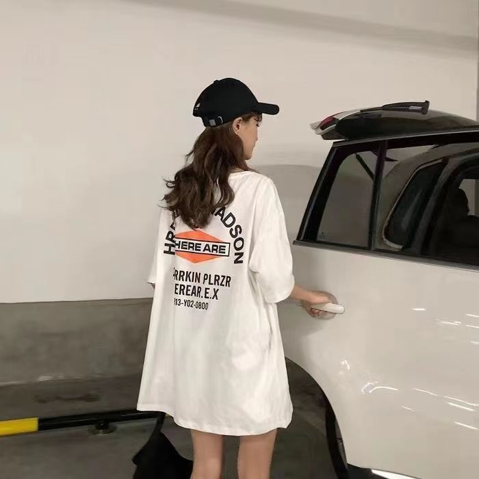 European Style Oversized T-Shirt Dress for Women, Mid-Length, Covers the Butt, Plus Size 100kg for Tall People, Extended Version T-Shirt Dress