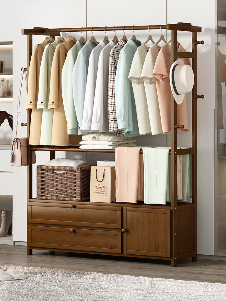 Hanging hanger floor-to-ceiling bedroom coat and hat rack clothes bag storage simple multi-functional wardrobe porch non-solid wood net red